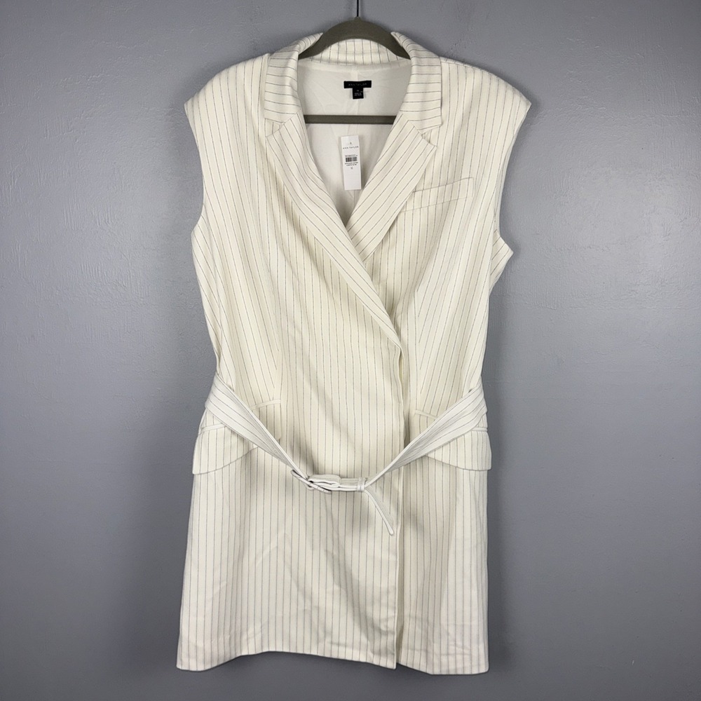 Ann Taylor Pinstripe Sleeveless Blazer Dress Women's 16 Cream Corporate Chic